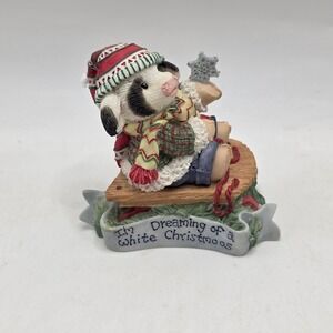 Enesco Mary's Moo Moos Dreaming of a White Christmoos Cow Sled Figurine 274402